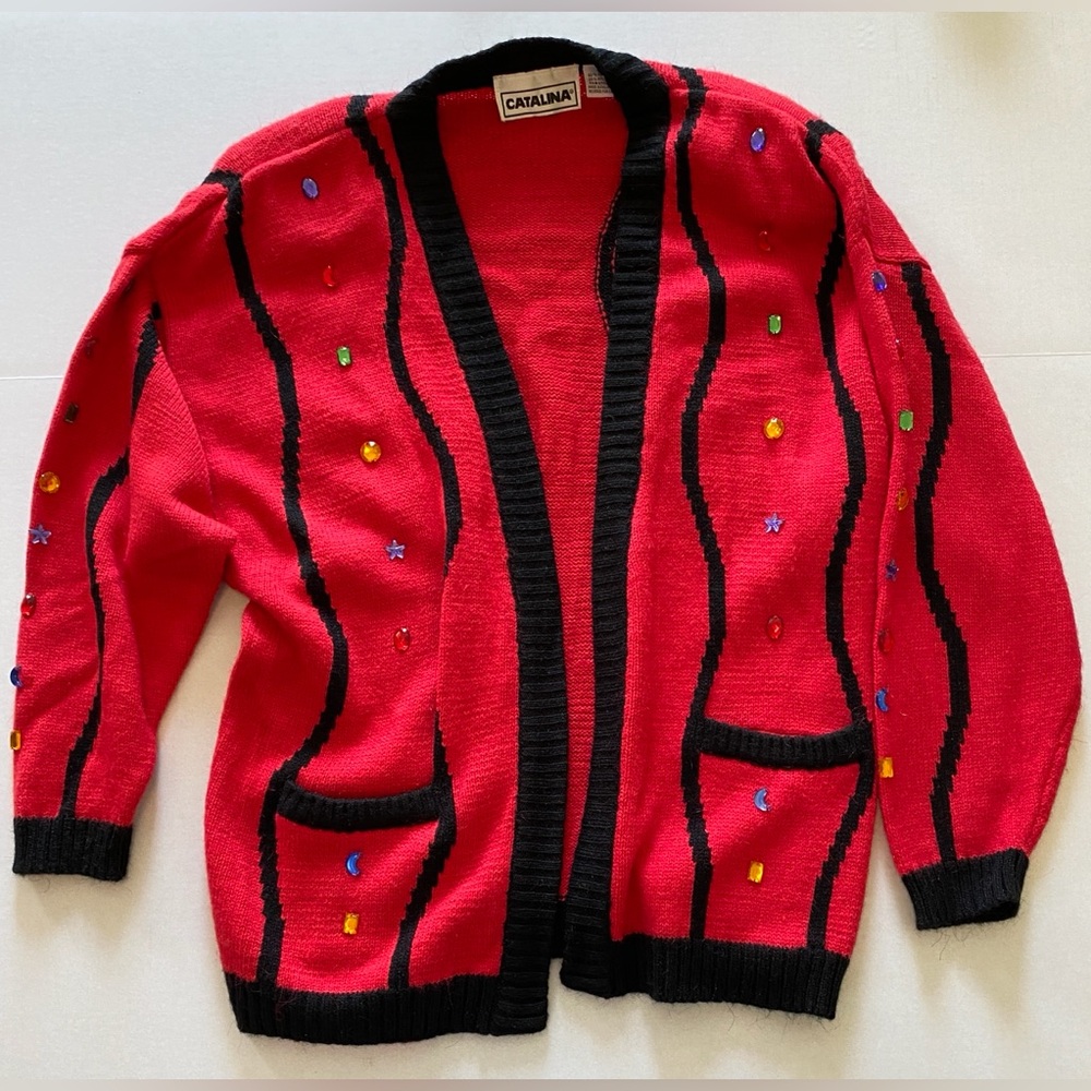 Vintage 90sRed Striped Cardigan Sweater